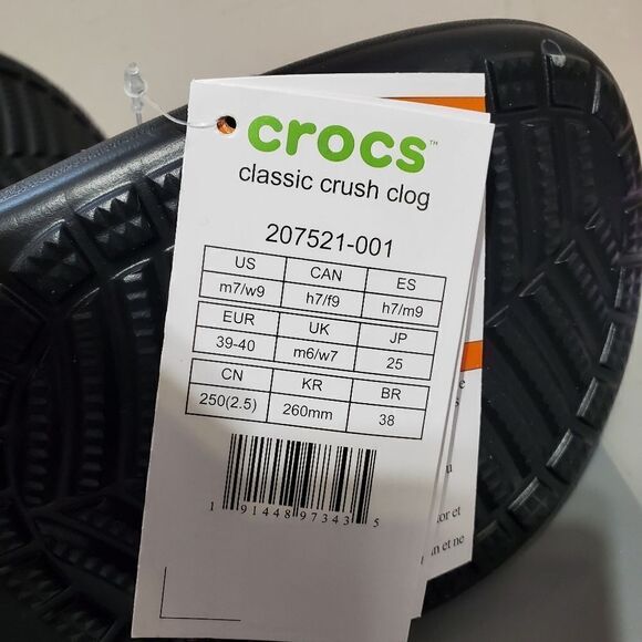 Crocs Classic Crush Clog Black Unisex Women’s Size 9 / Men Size 7 New - Picture 8 of 10